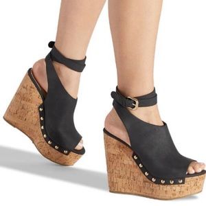New Black PU Wedges